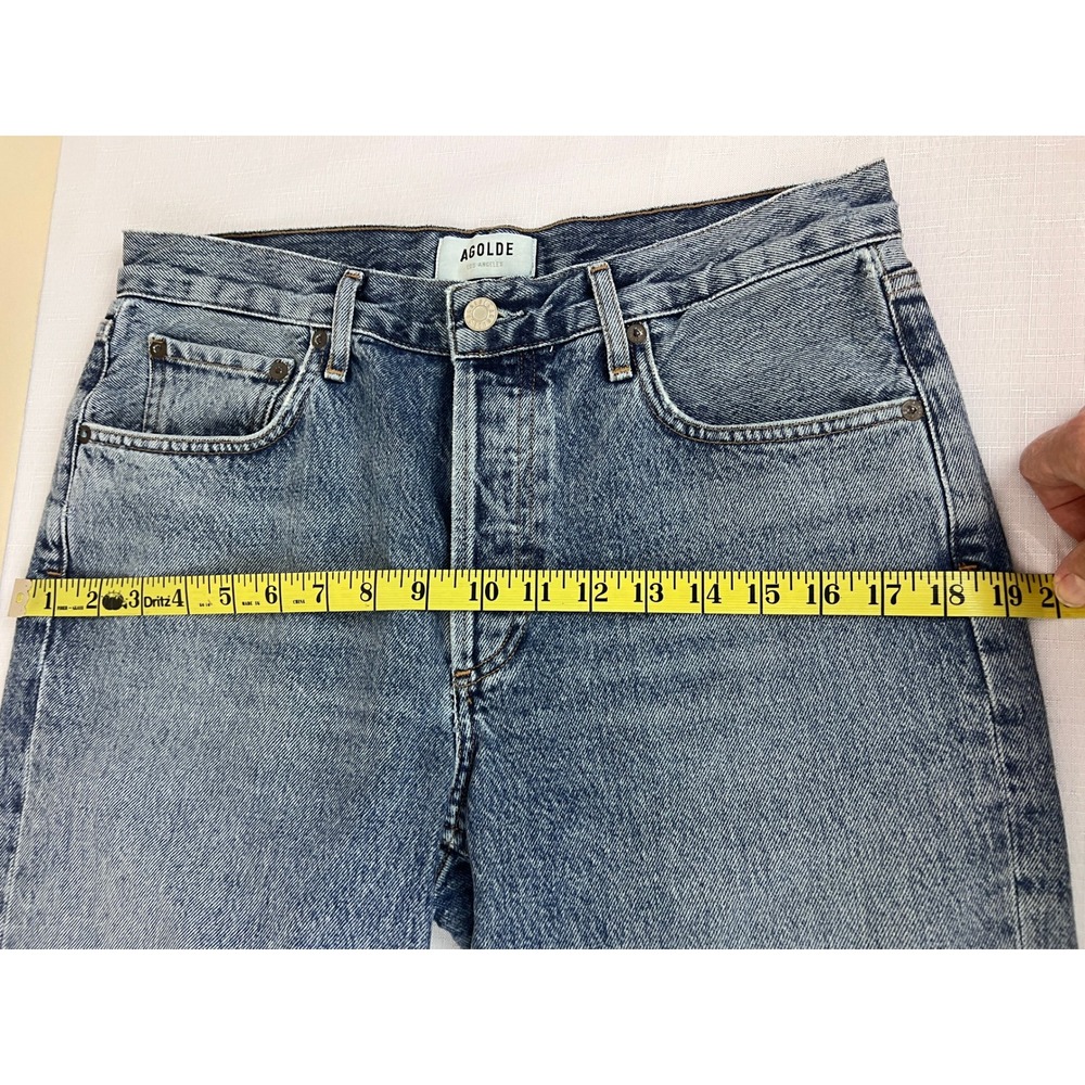 AGOLDE Denim Shorts Womens 28 Blue Excellent Raw Hem Button Fly High Rise - Picture 8 of 10